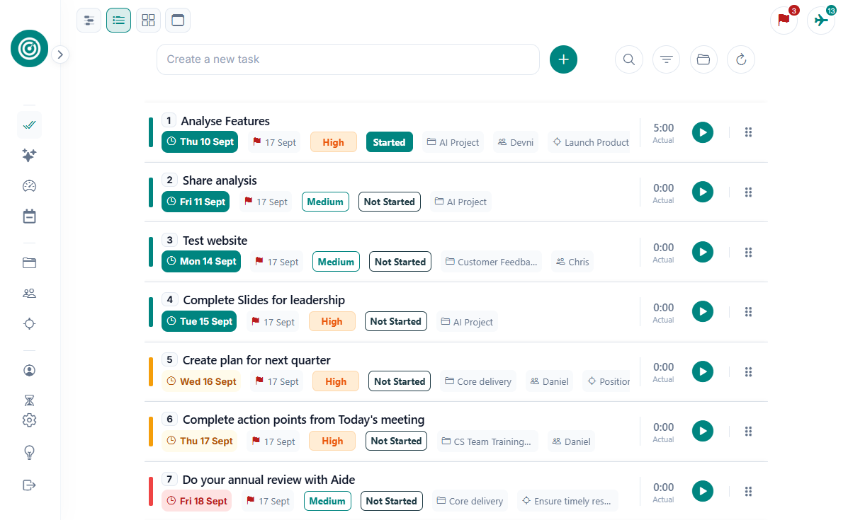 View your tasks in a list
